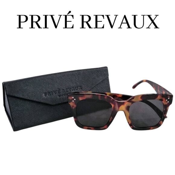 Privé Revaux Designer Tortoise Shell Squared Sunglasses with Hard Case - Picture 15 of 15
